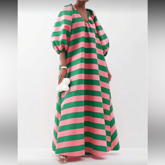 Striped Pink and Green Maxi Dress - Picture 1 of 4